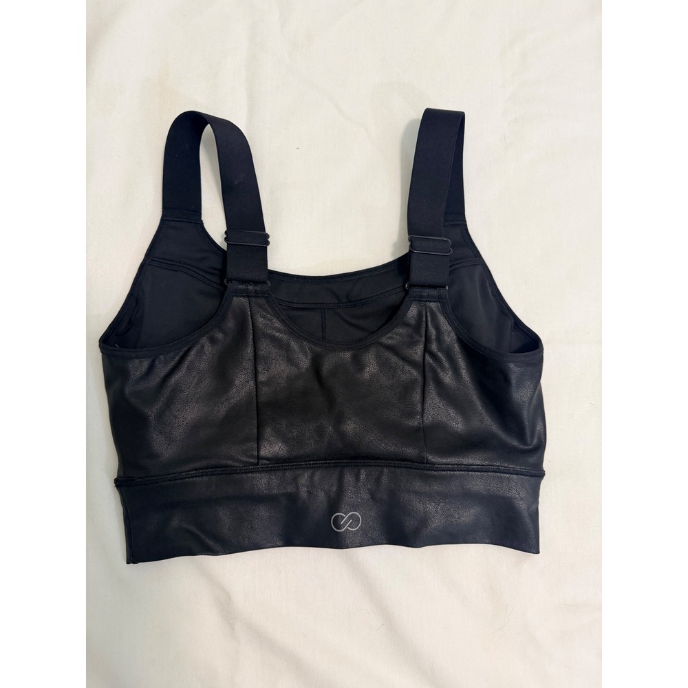 CALIA Faux Leather Sports Bra Black WAX37215N Longline Adjustable Straps Small